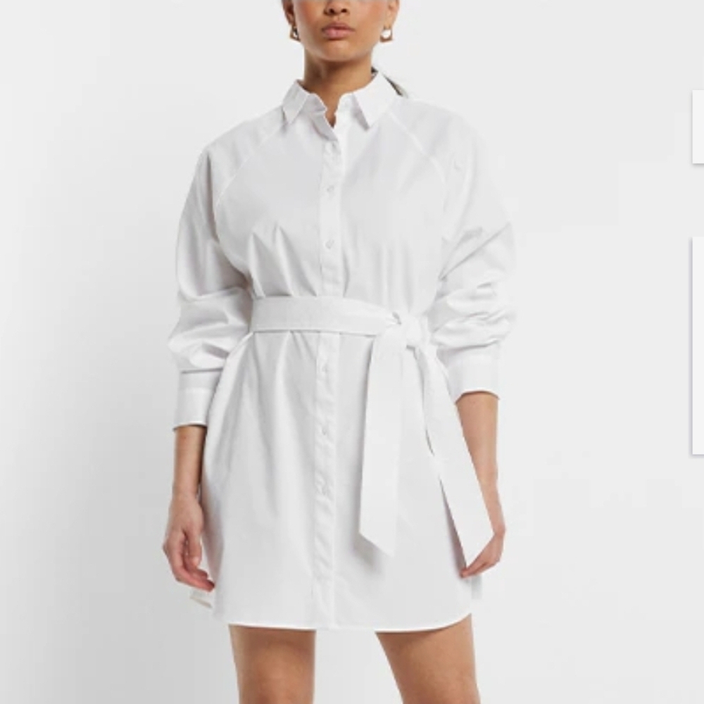 EXPRESS Boyfriend Poplin Mini Portofino Shirt Dress - Picture 2 of 16